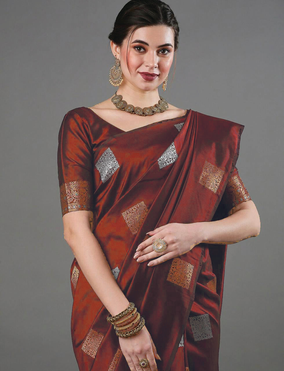Luxury Maroon Jacquard Saree