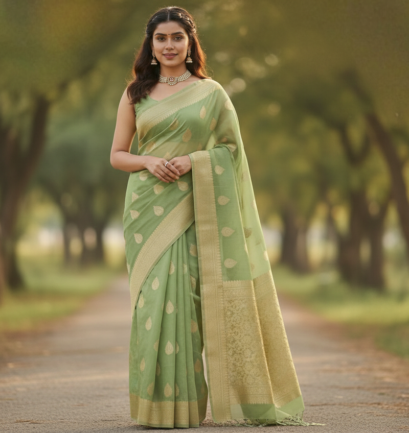 Pista Green Jacquard Saree