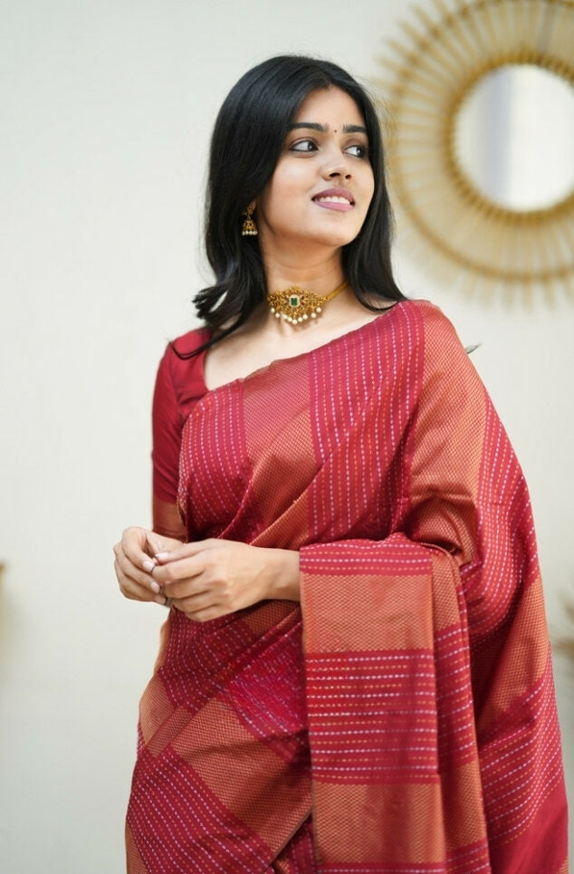 Luxurious Red Jacquard Saree for Weddings & Grand Celebrations