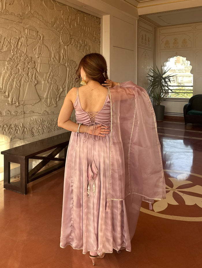 Dusty Pink Tabby Organza Anarkali Suit Set