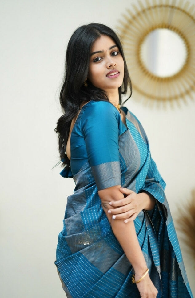Sky Blue Jacquard Saree for Elegant Festive & Party Wear