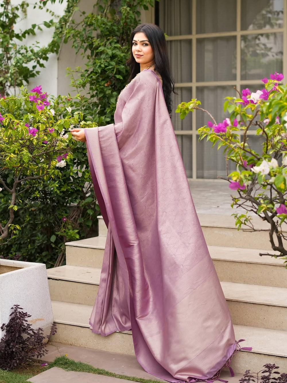 Lavender Jacquard Saree