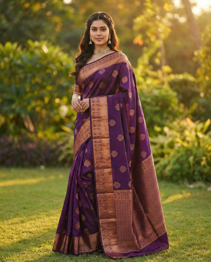 Imperial Purple Jacquard Silk Saree with Rich Woven Accents | Festive & Wedding Elegance
