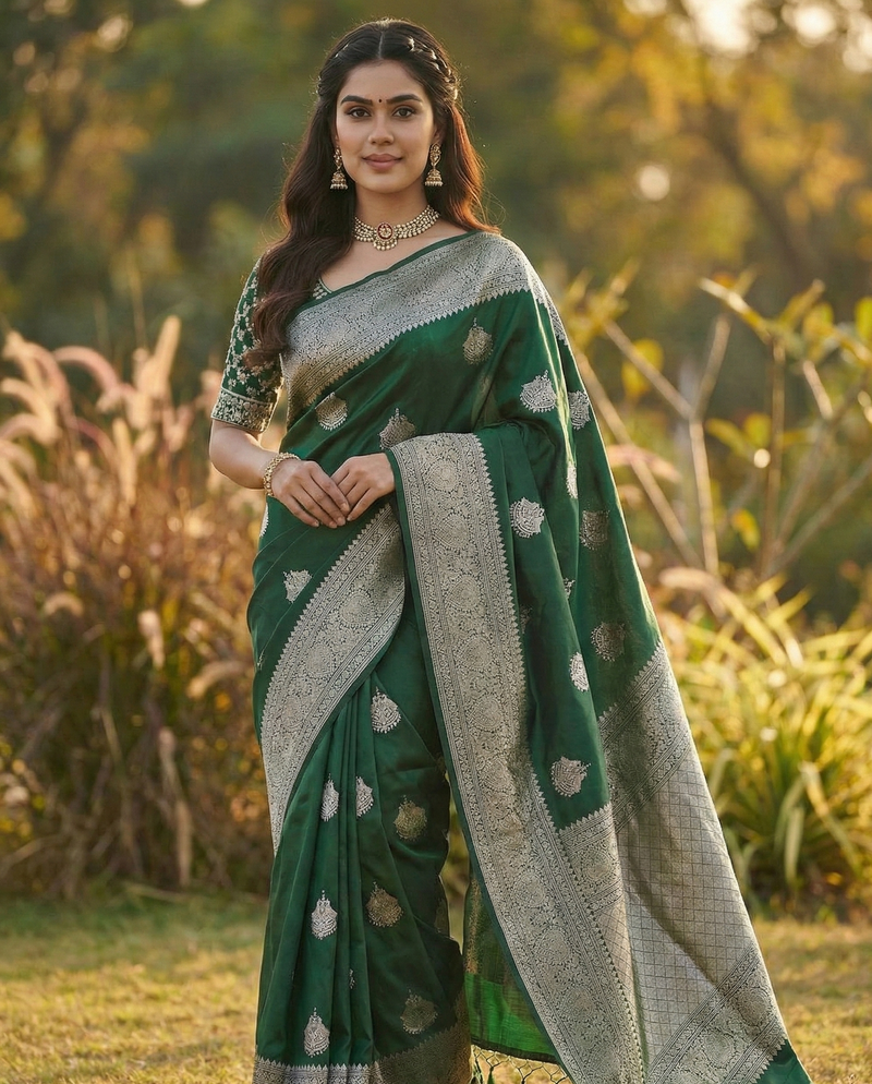 Graceful Mahendi Green Jacquard Saree