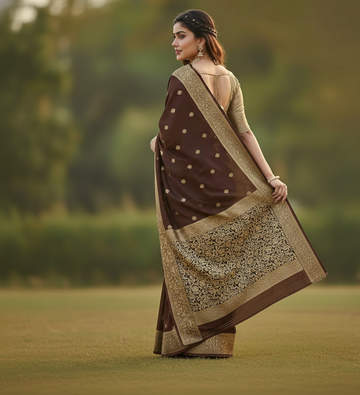 Chocolate Brown Jacquard Saree for Women – Premium Festive & Traditional Wear