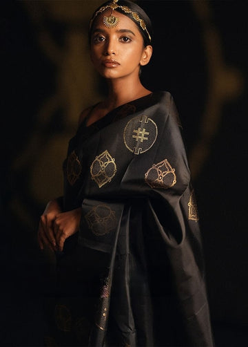 Luxury Black Jacquard Saree for Party, Festive & Wedding Elegance