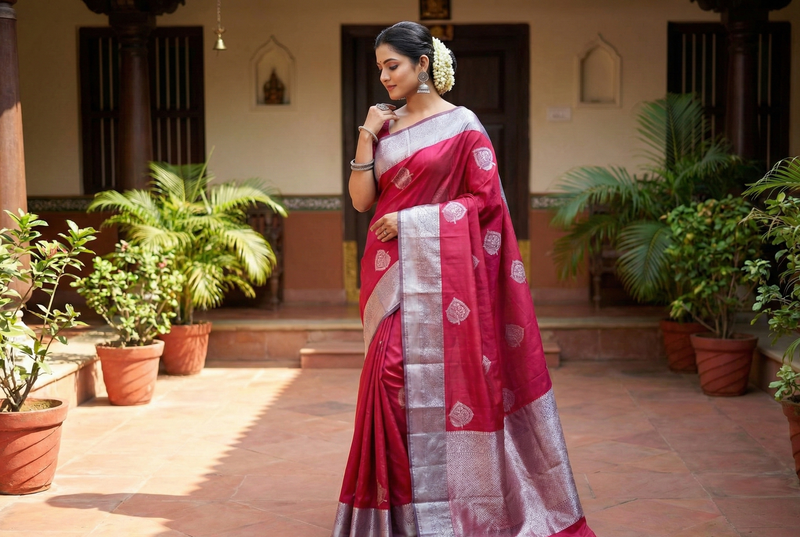 Red Jacquard Saree