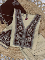 Elegant Cream Roman Silk Anarkali Kurti Set