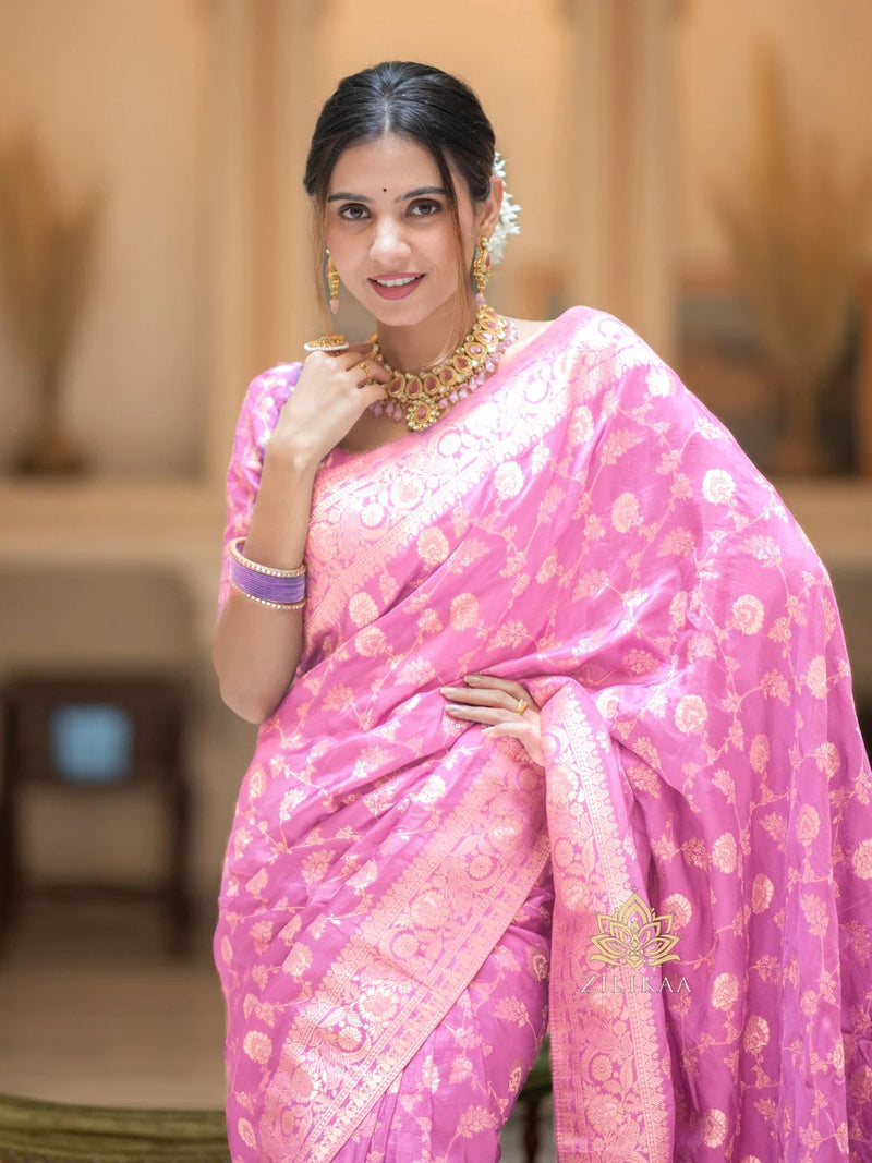 Blush Pink Jacquard Saree