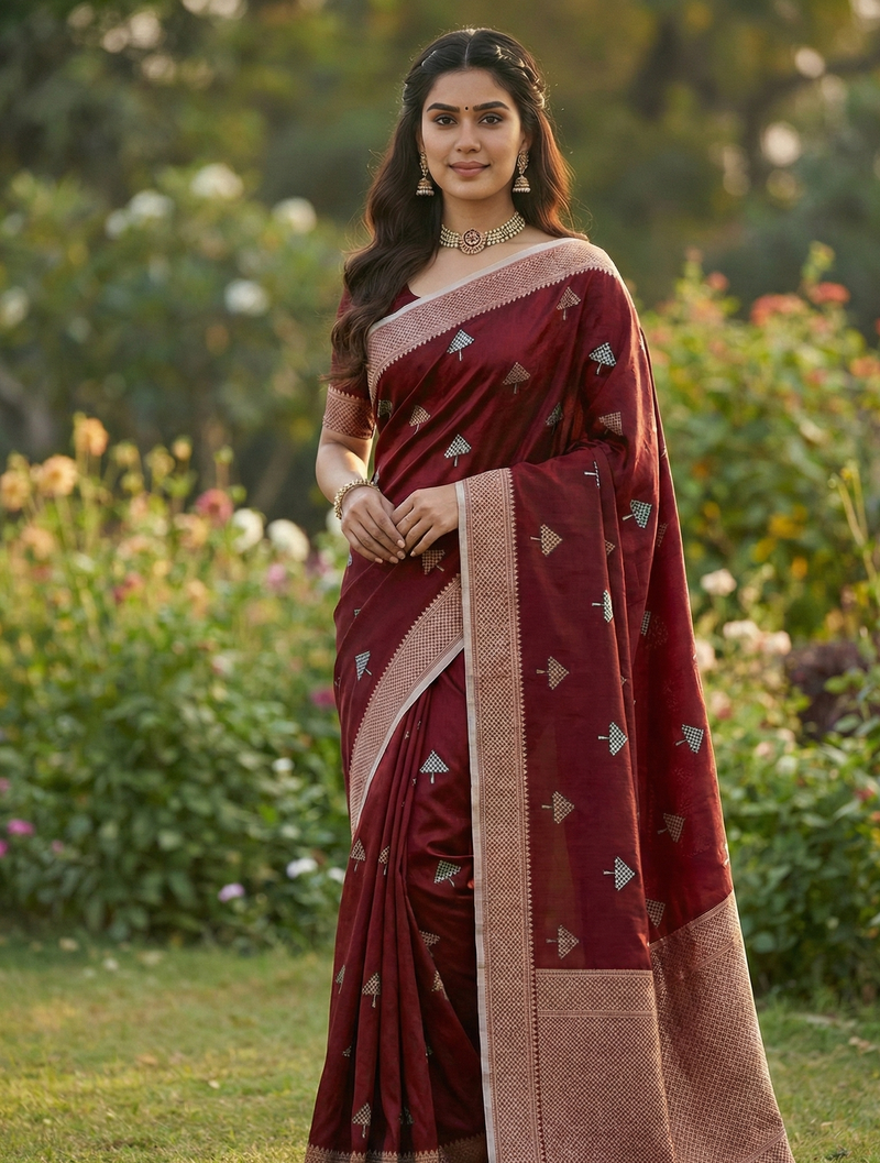 Maroon Jacquard Saree