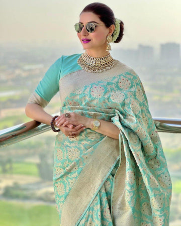 Light Blue Jacquard Saree – Soft Woven Elegance for Weddings & Festive Wear