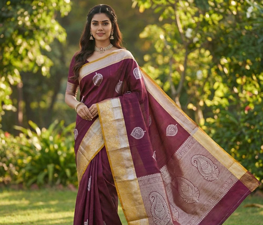 Maroon Jacquard Saree