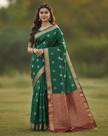 Luxurious Green Jacquard Saree – Elegant Traditional Wear for Festivals & Celebrations