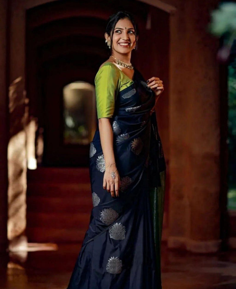 Majestic Dark Blue Jacquard Saree