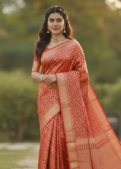 Classic Red Jacquard Saree