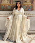 Ivory Mirror Work Georgette Anarkali Suit Set