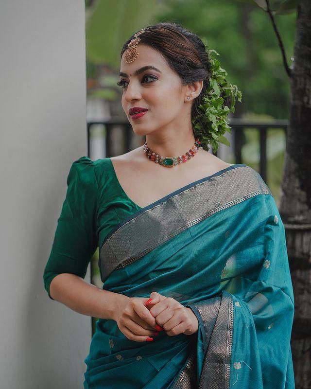 Tea Blue Jacquard Saree