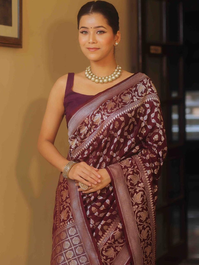 Luxurious Wine Jacquard Saree
