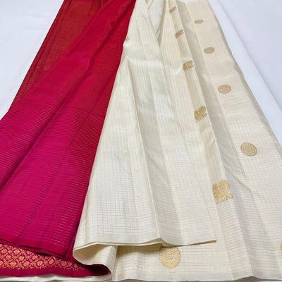 White & Red Jacquard Saree
