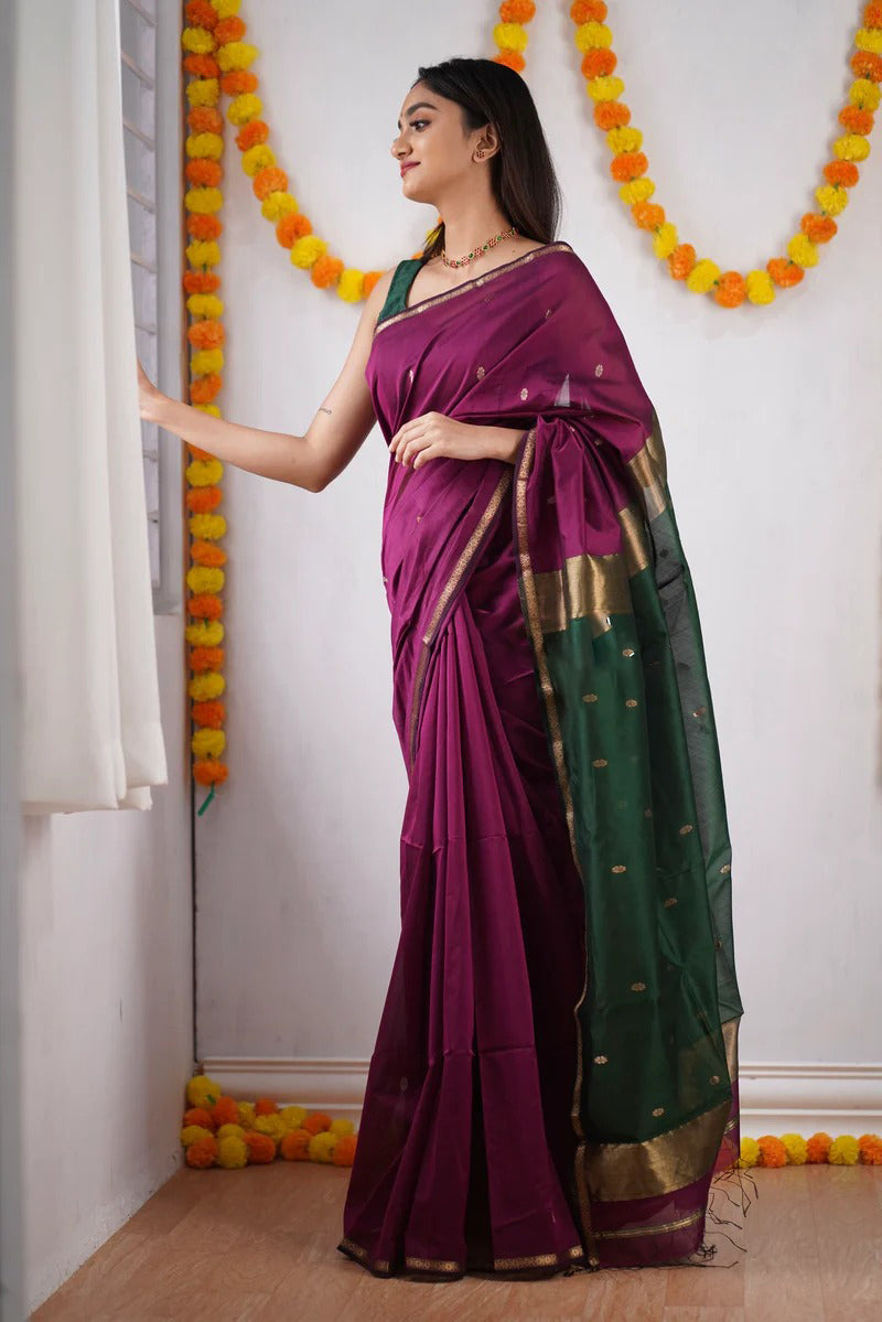 Wine Green Jacquard Saree