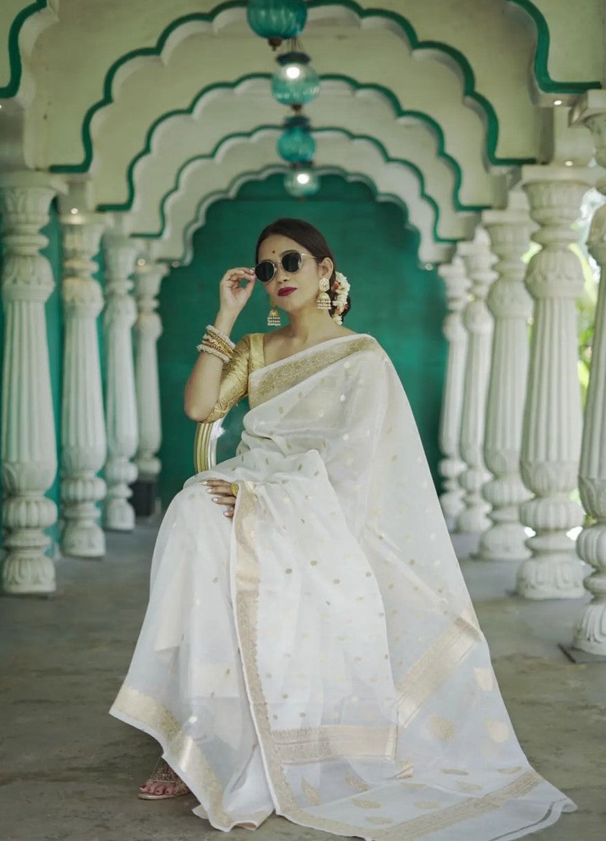 White Jacquard Saree