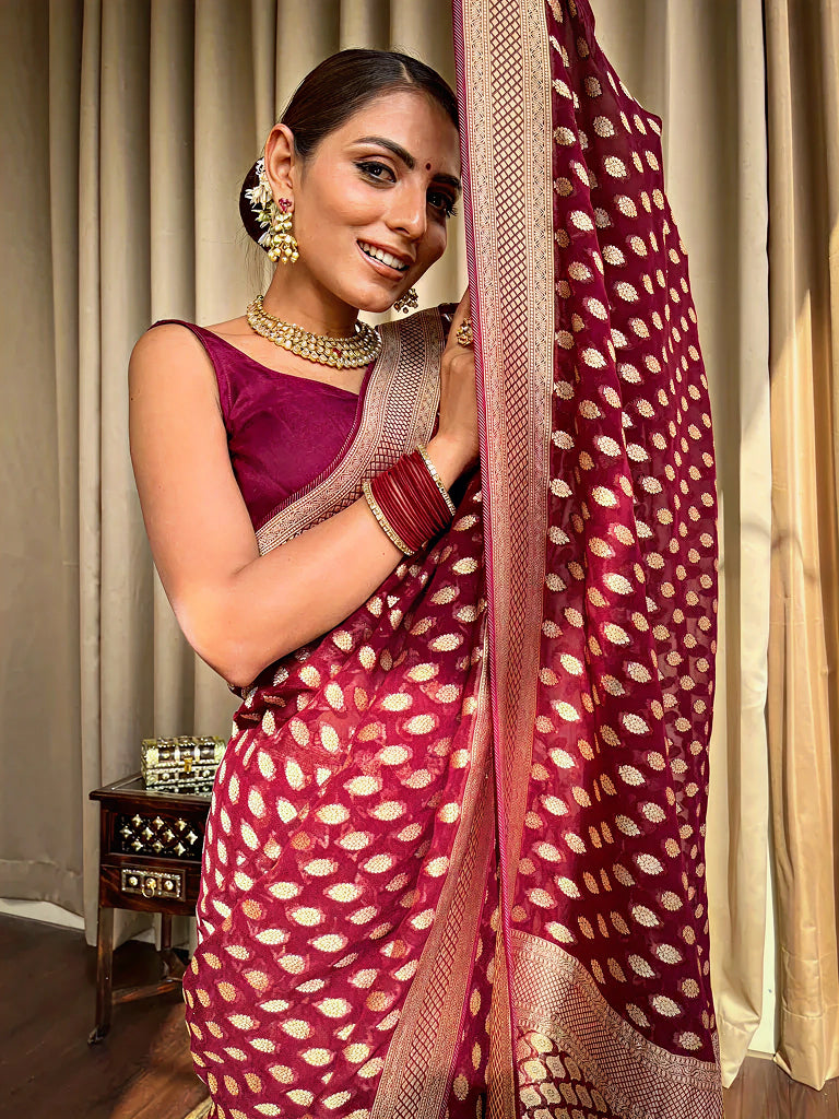 Royal Maroon Jacquard Saree