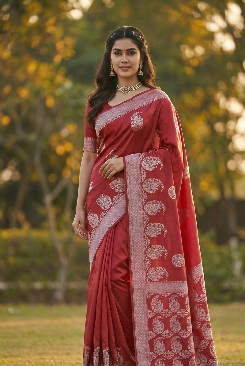 Maroon Jacquard Saree
