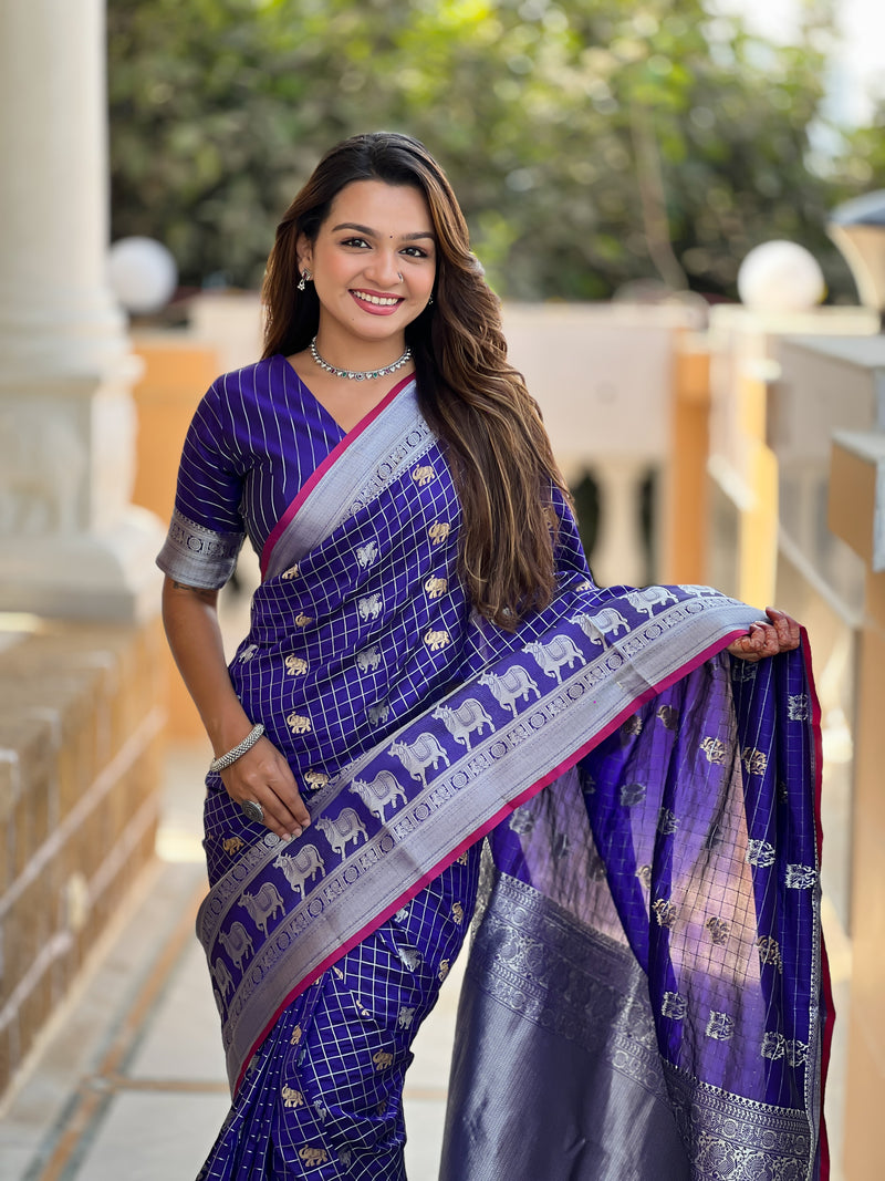 Royal Blue Jacquard Saree