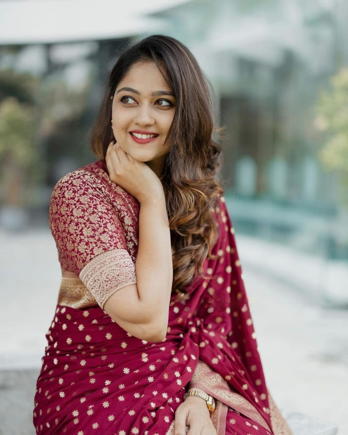 Elegant Red Jacquard Saree for Festive & Wedding Wear