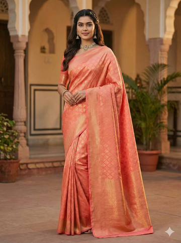 Graceful Pink Jacquard Saree – Premium Woven Design for Festive & Party Wear