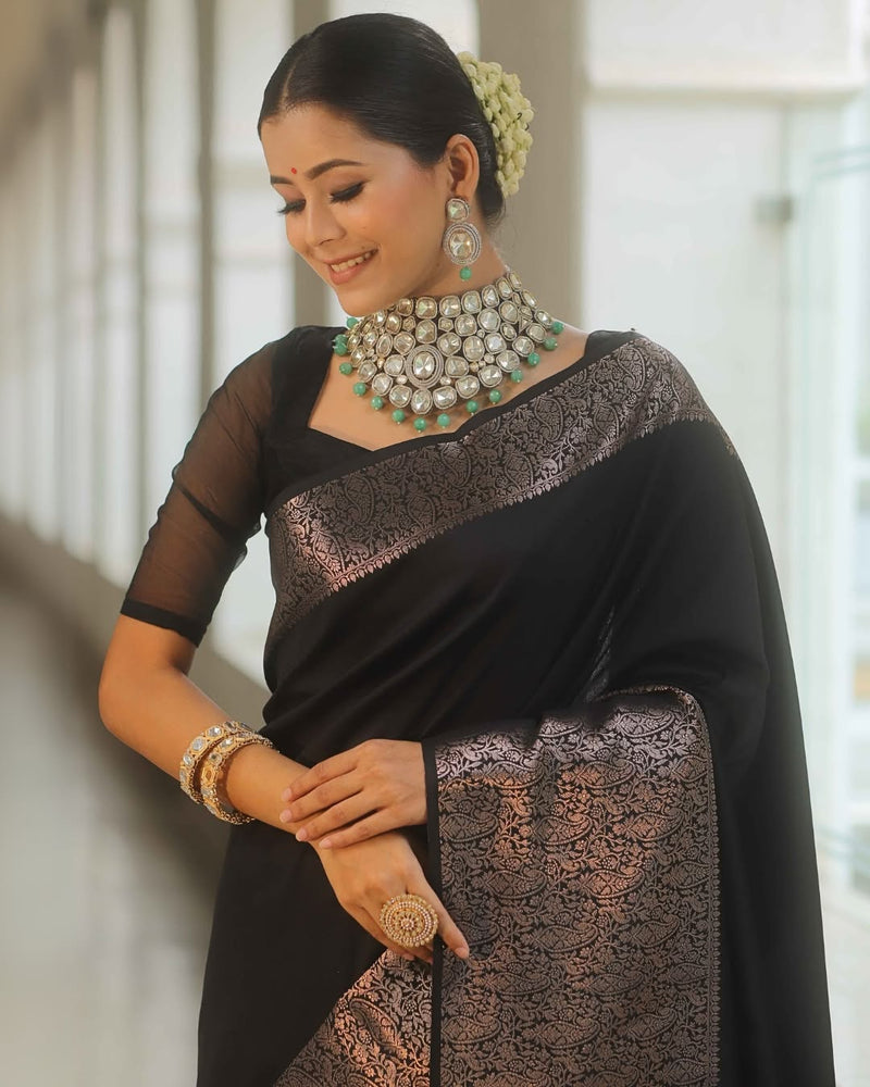 Luxury Black Jacquard Saree