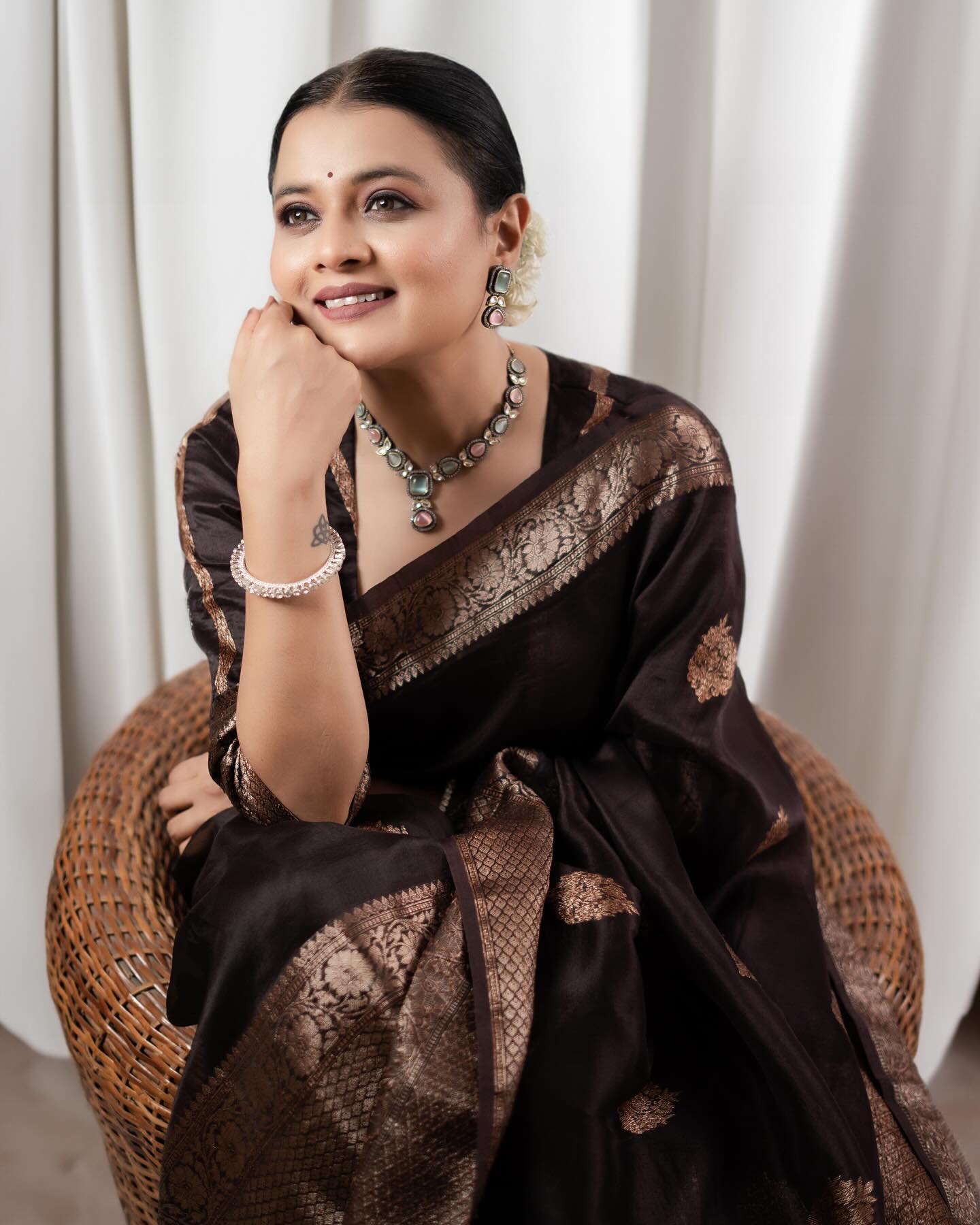 Classic Brown Jacquard Saree
