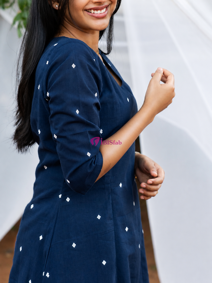 Midnight Blue Pure Cotton Flared Kurti Set
