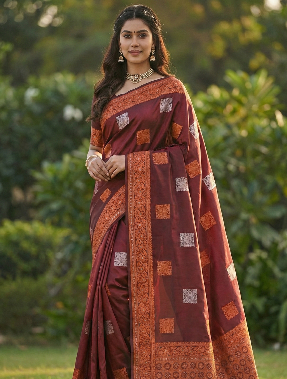 Maroon Jacquard Saree