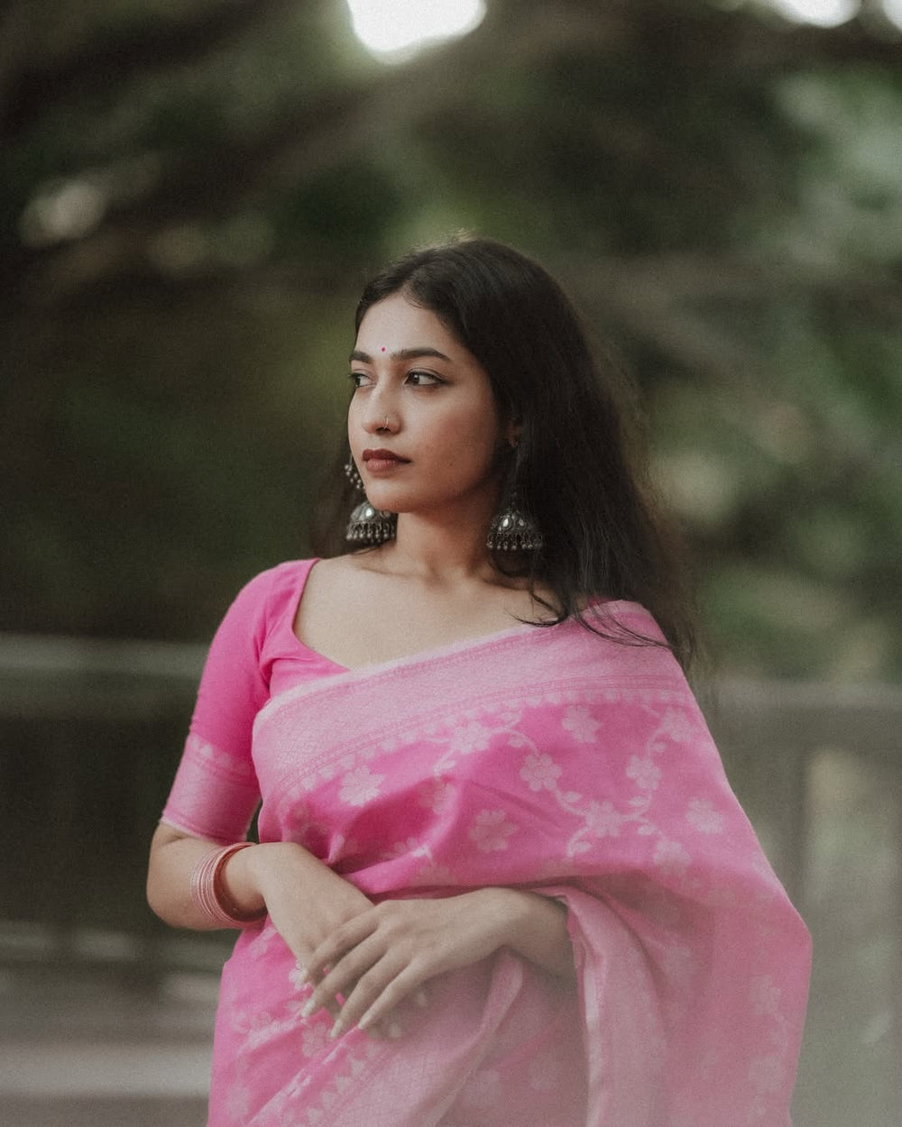 Graceful Pink Jacquard Saree