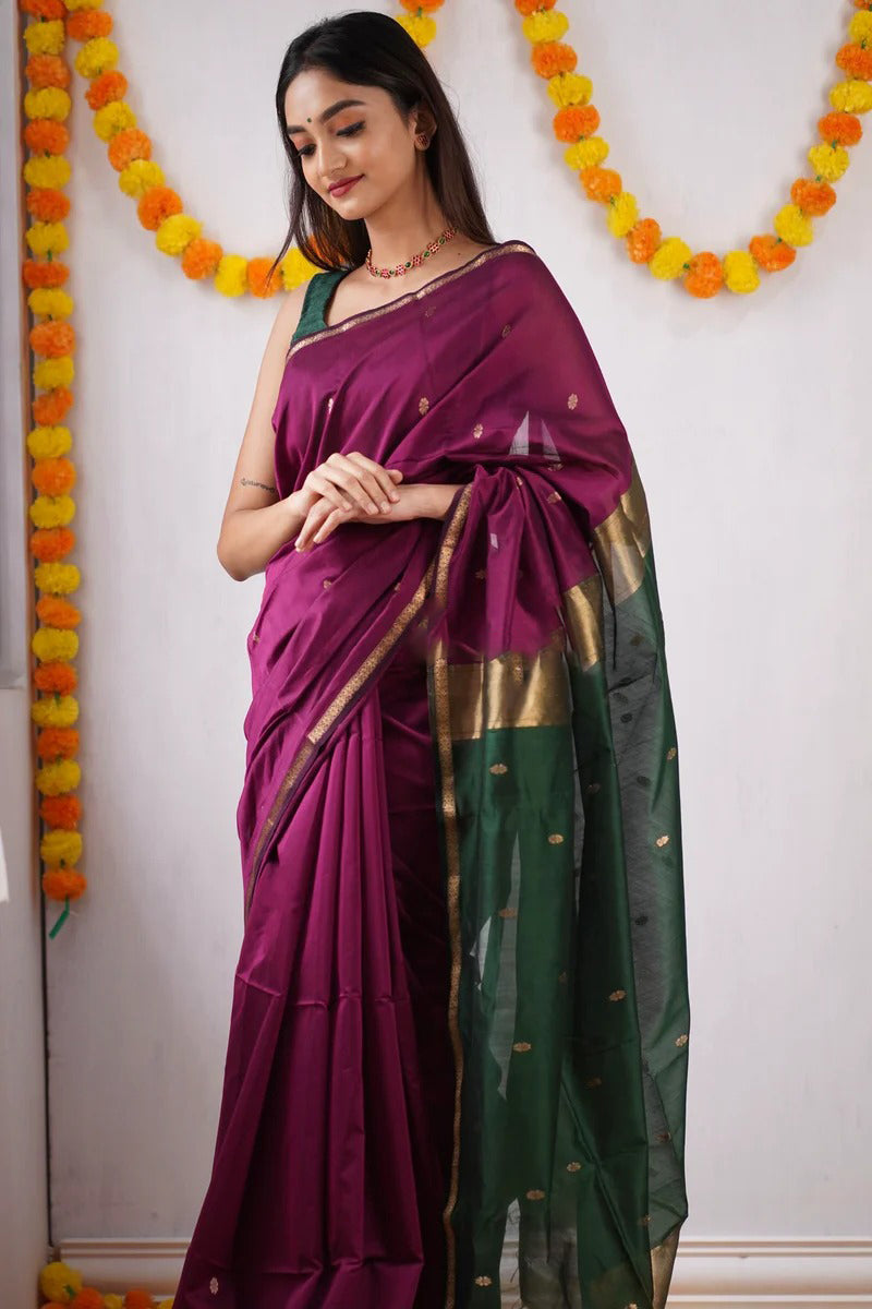 Wine Green Jacquard Saree
