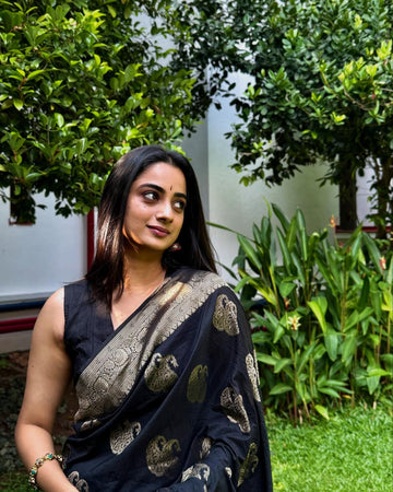 Luxury Black Jacquard Saree for Festive & Party Wear Elegance