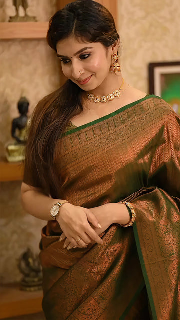 Elegant Brown Jacquard Saree – Stylish & Timeless Indian Ethnic Wear