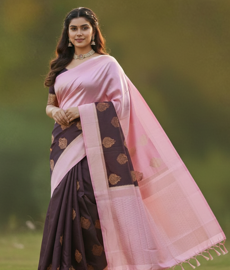 Elegant Pink Jacquard Saree
