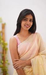 Yellow Pink Jacquard Saree