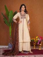 Elegant Cream Roman Silk Anarkali Kurti Set