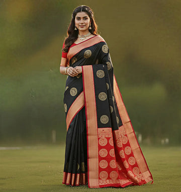 Elegant Black Jacquard Saree – Premium Traditional Saree with Intricate Woven Detailing