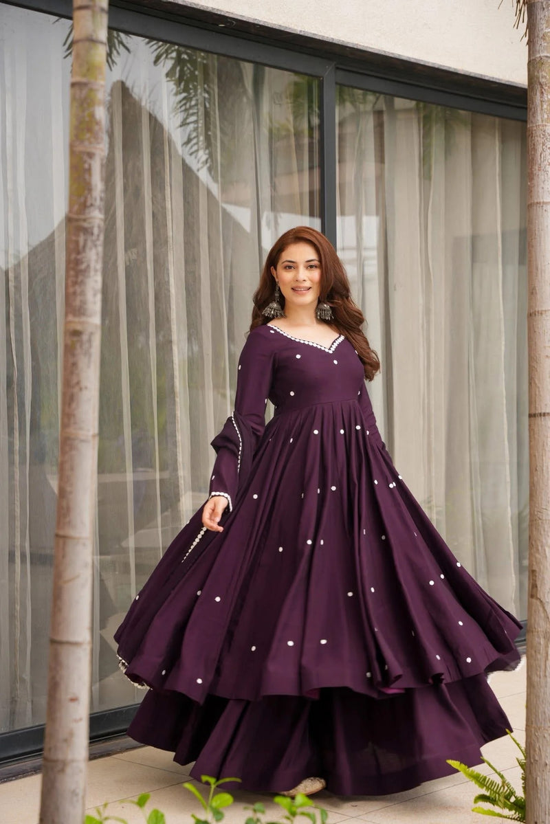 Royal Plum Rayon Anarkali Suit Set