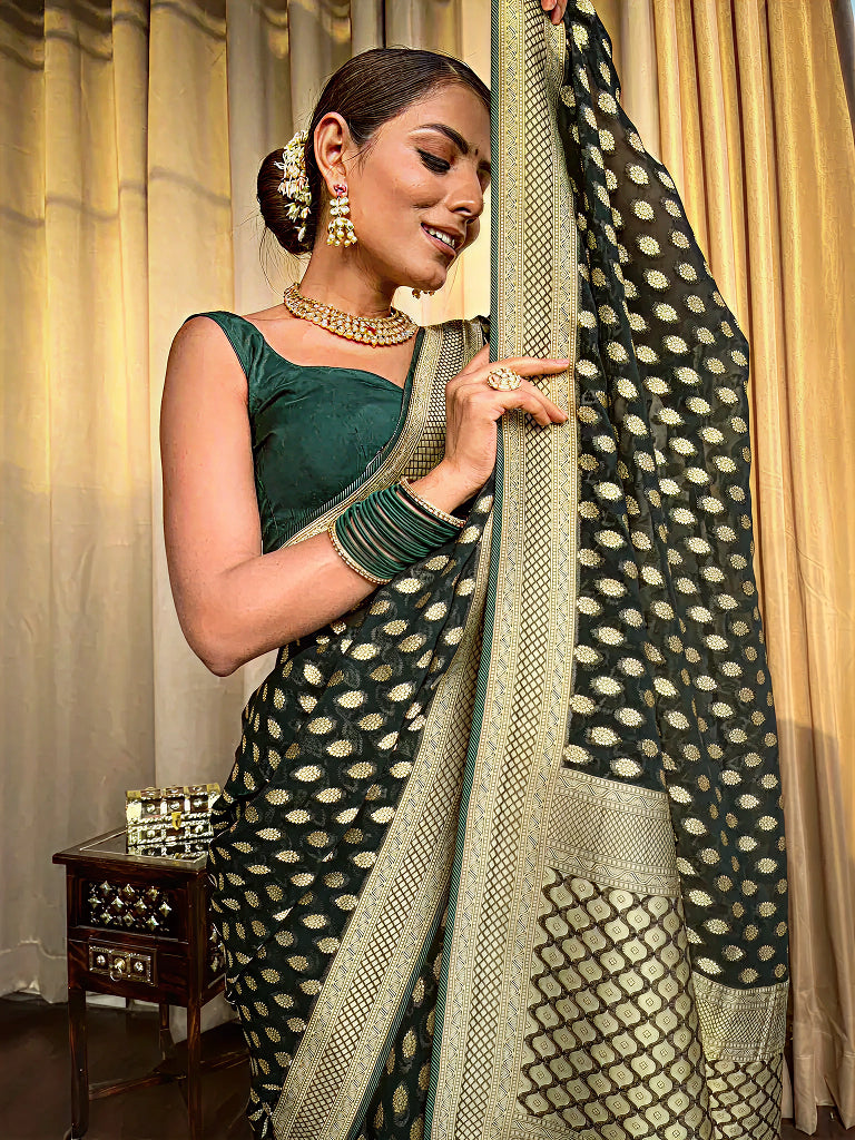 Mahendi Green Jacquard Saree