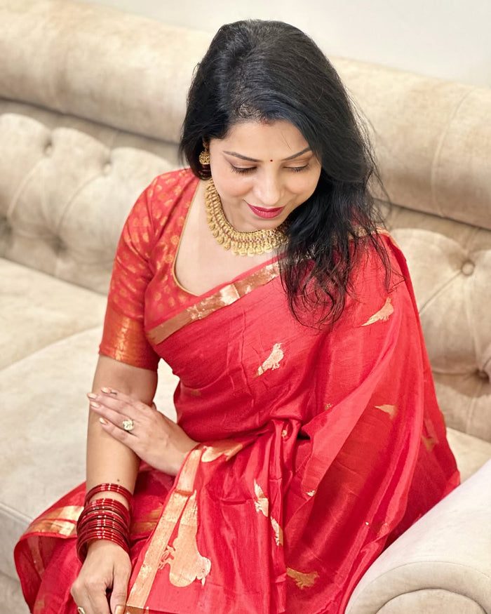 Radiant Red Jacquard Saree for Festive & Party Elegance