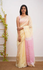 Yellow Pink Jacquard Saree