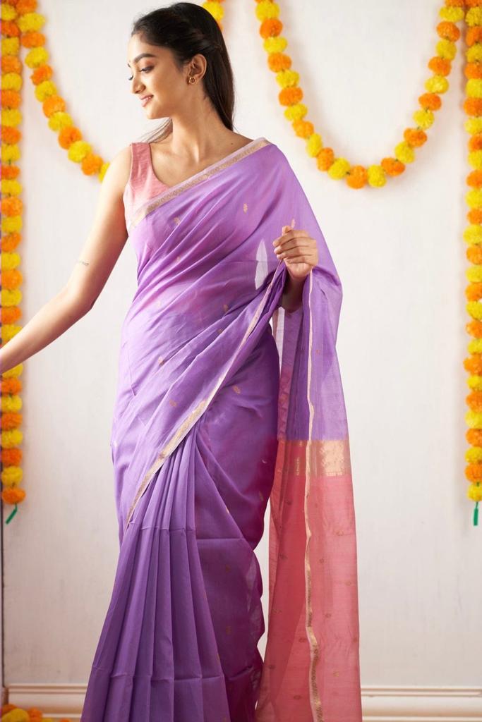 Lavender Pink Jacquard Saree