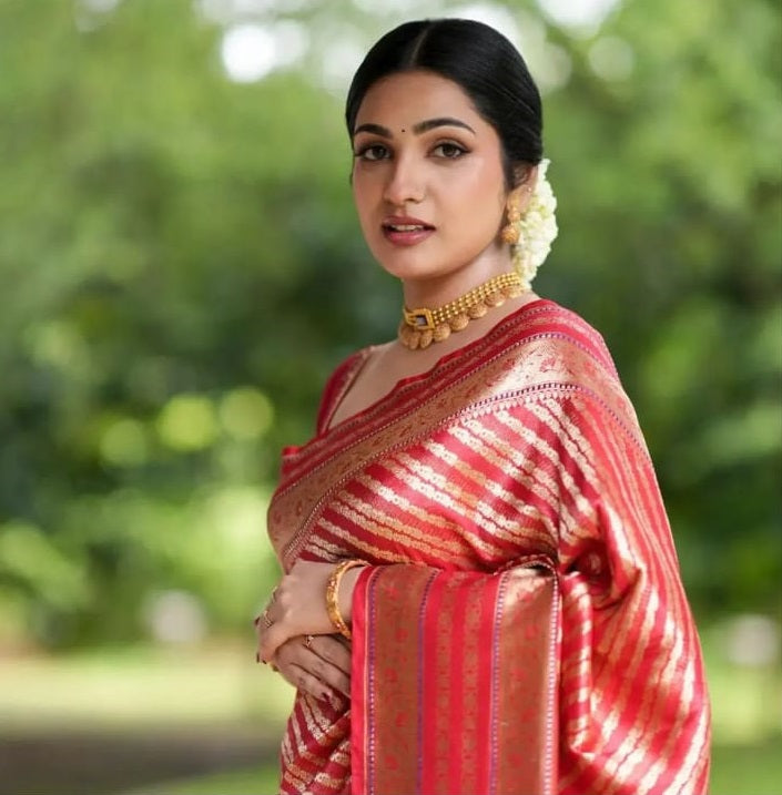 Luxurious Red Jacquard Saree