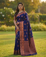 Deep Navy Blue Jacquard Silk Saree with Regal Woven Detailing | Festive & Evening Wear