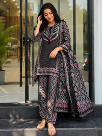 Black Printed Pure Natural Crepe Co-Ord Set
